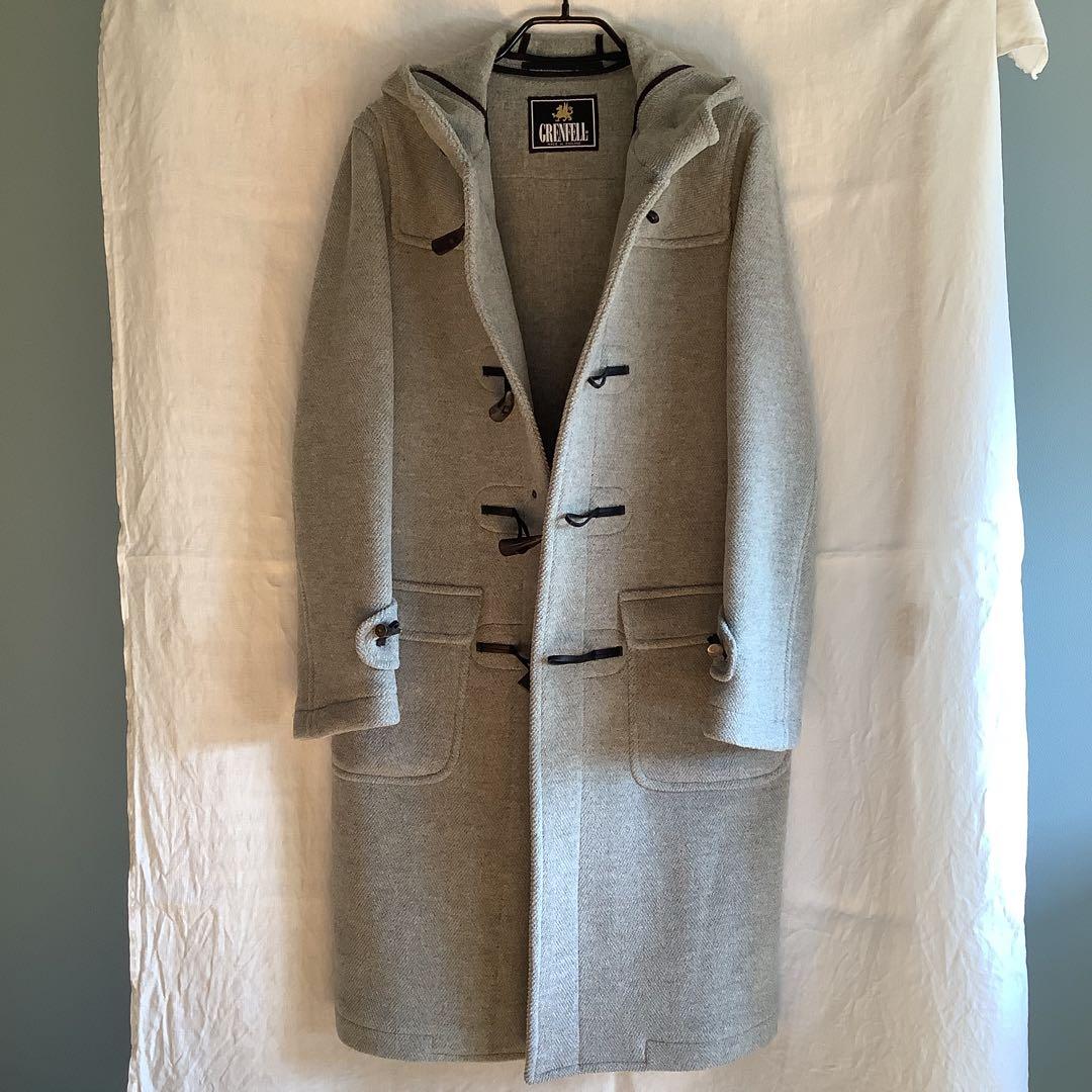 グレンフィル ヘリンボーン ダッフルコート 英国製 ライトグレー/38