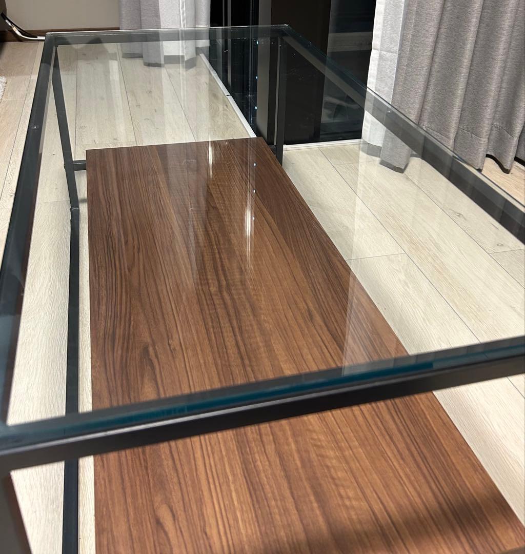 パモウナ　ガラス　ウォールナット　リビングテーブル　ローテーブル