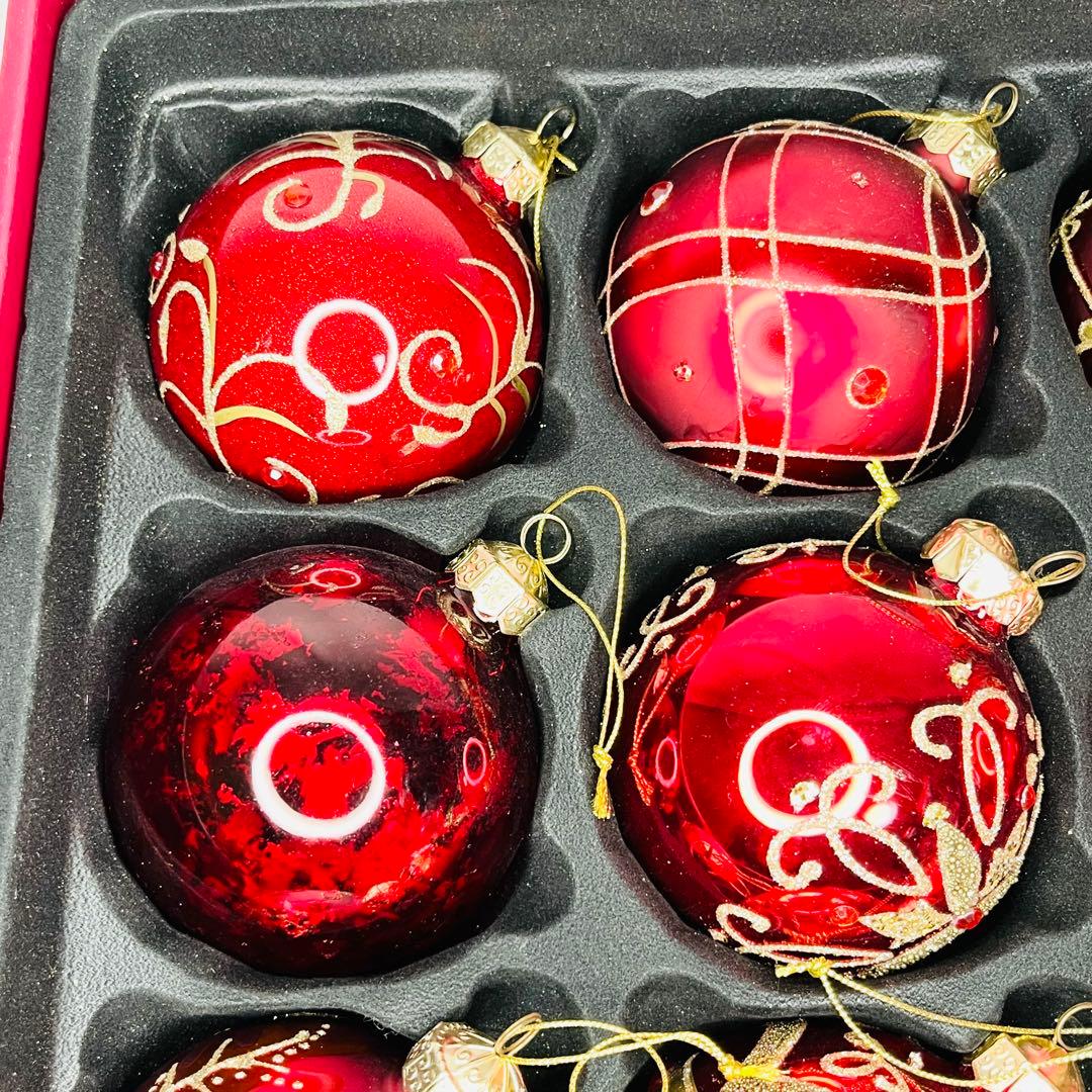 コストコ クリスマス オーナメント 赤 ガラス 大玉9個 箱付　ツリー用