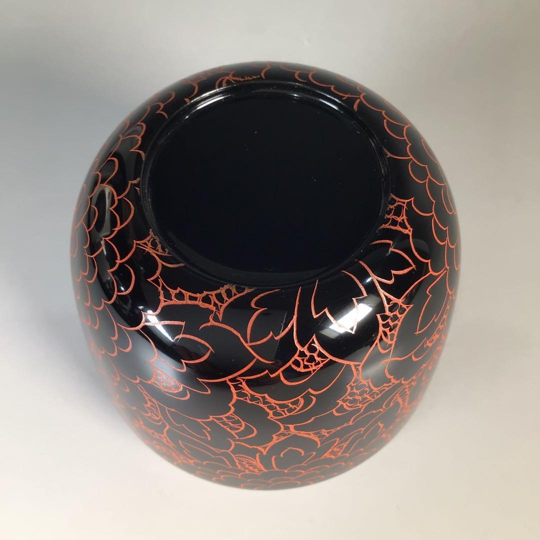 Ｍ７２４　棗　『藤原清助(静雨)作』『沈朱牡丹彫』『中棗』　共箱　茶道具