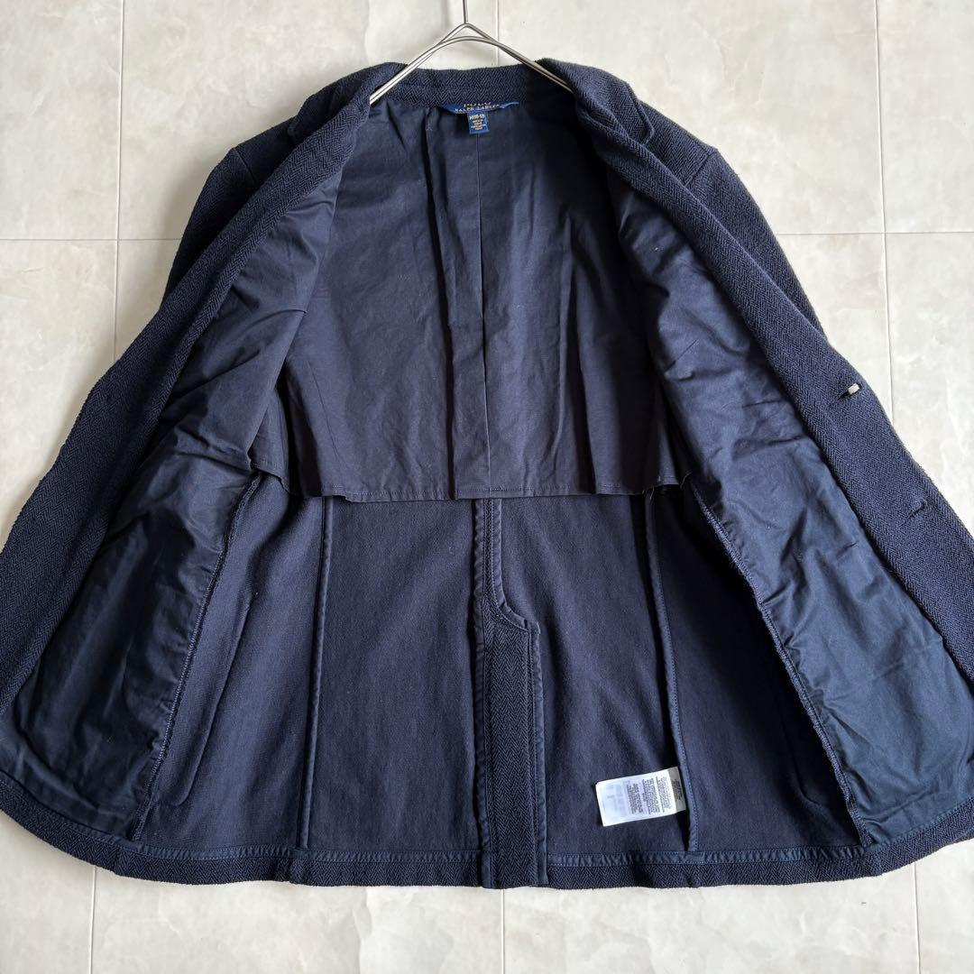 ポロラルフローレン エンブレム刺繍 紺ブレ 金ボタン ヘリンボーン S相当 細身