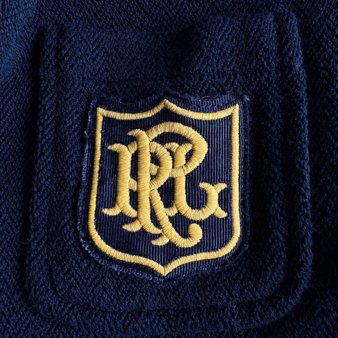 ポロラルフローレン エンブレム刺繍 紺ブレ 金ボタン ヘリンボーン S相当 細身