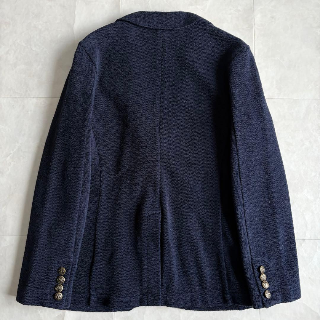 ポロラルフローレン エンブレム刺繍 紺ブレ 金ボタン ヘリンボーン S相当 細身