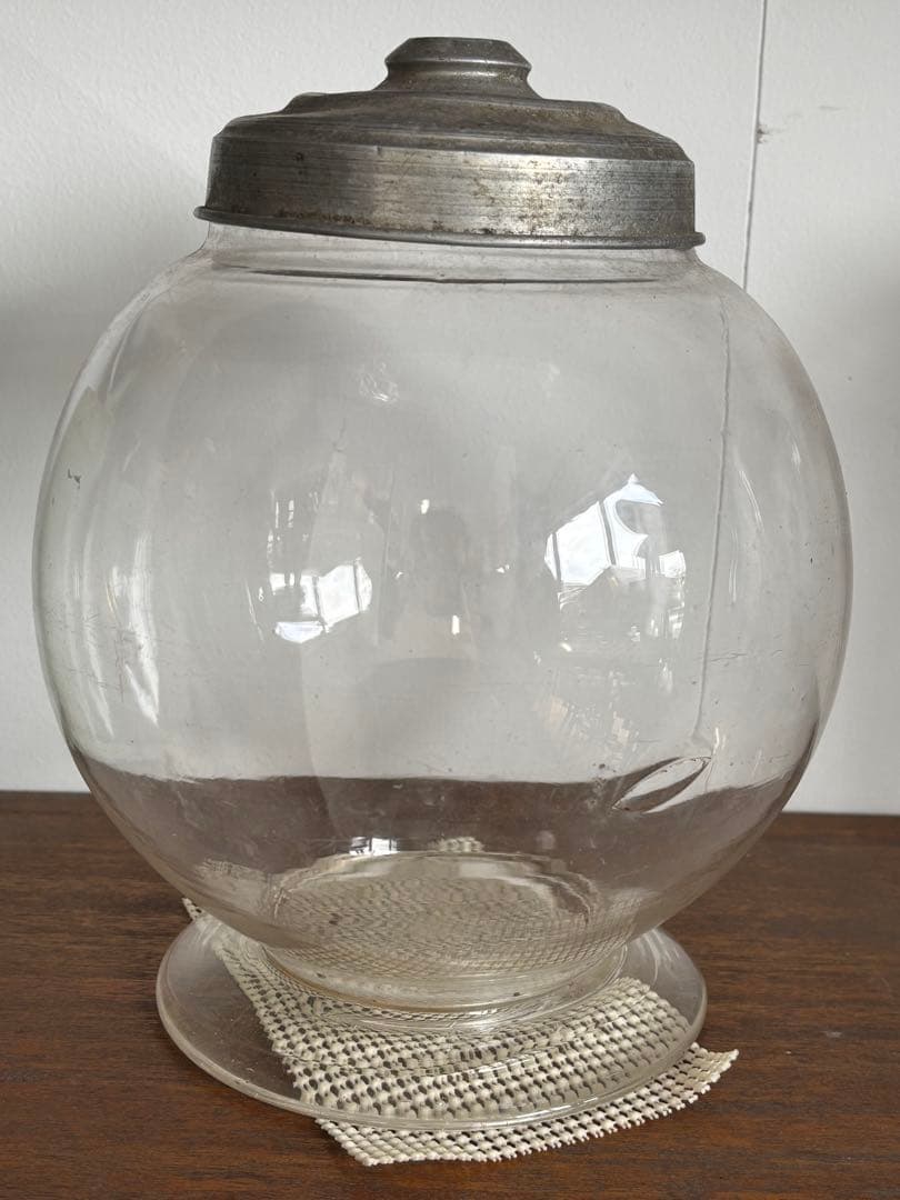 A*e様 昭和レトロ☆駄菓子瓶　アンティーク 球形 金属製蓋　難あり