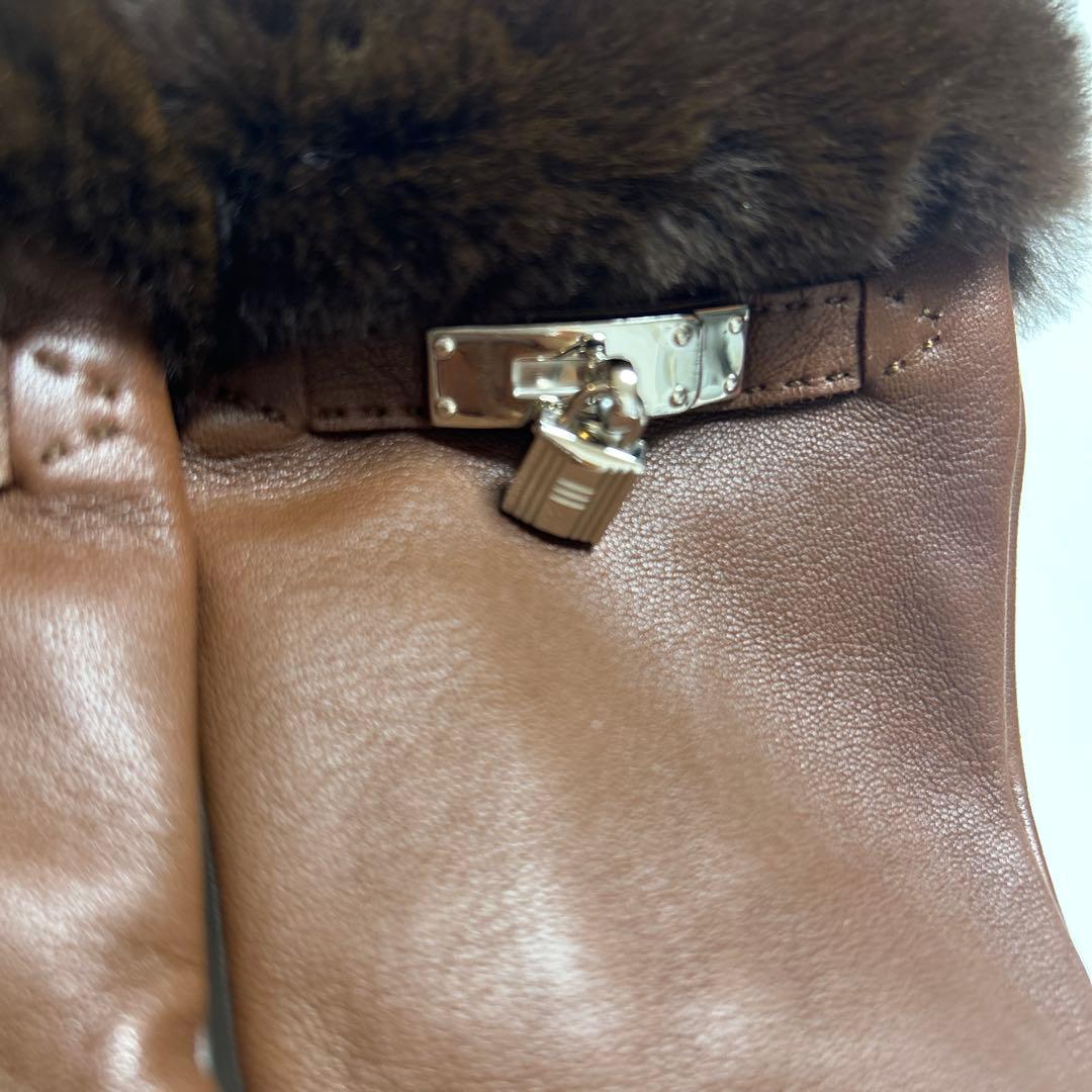HERMES エルメス　ミンクファー付きグローブ　ケリー 茶　7