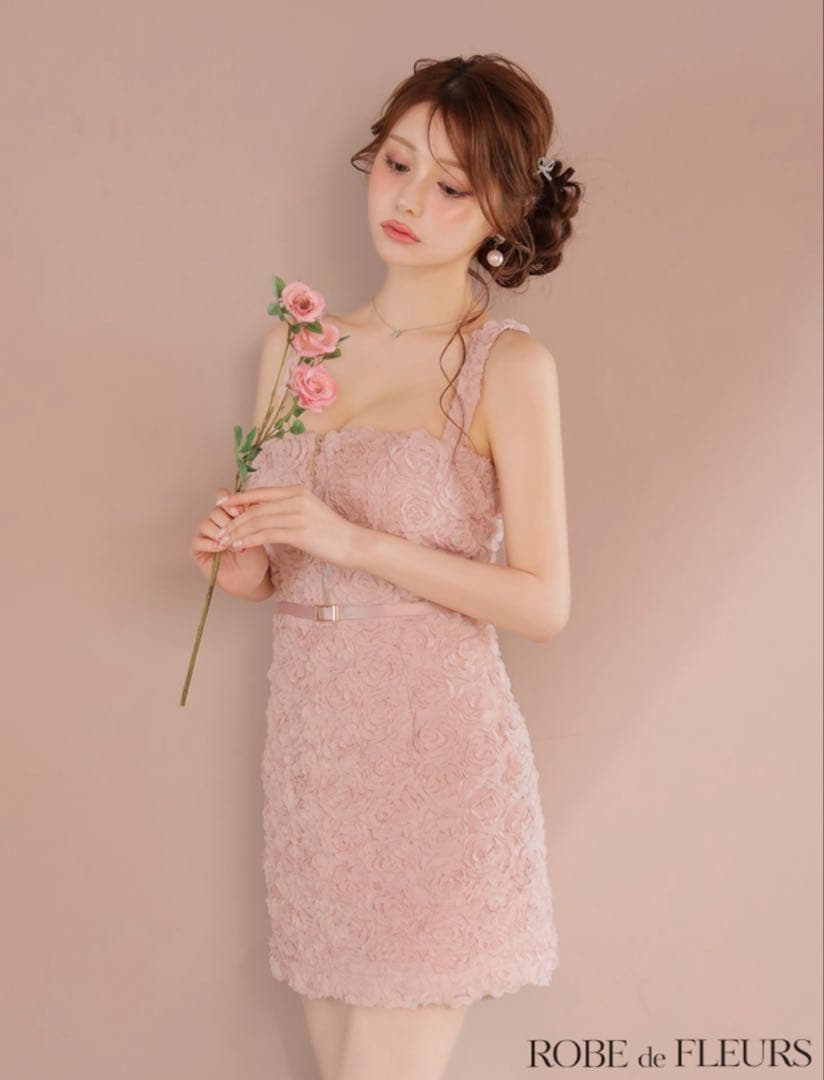 ROBE de FLEURS ピンクレースミニドレス