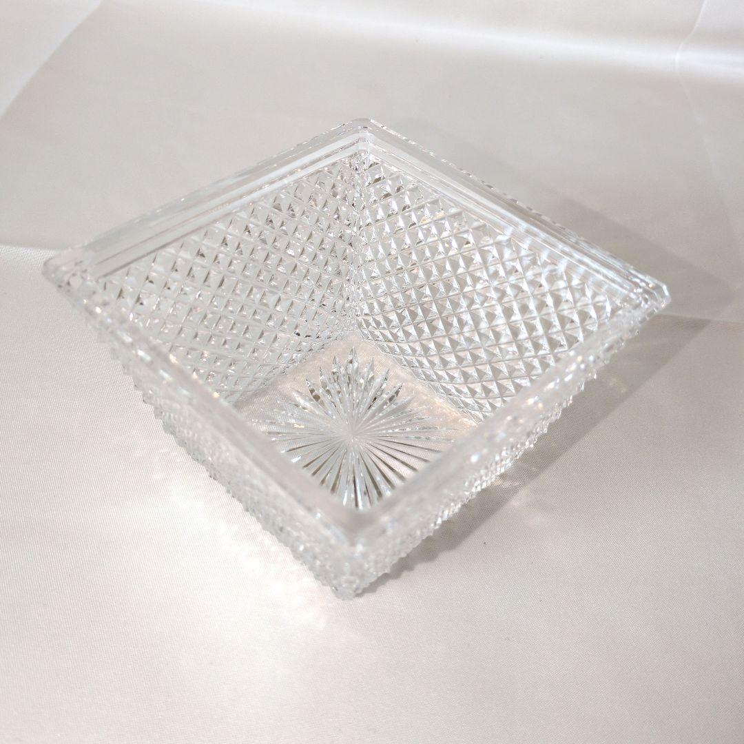 江戸切子　金彩ダイヤ文角鉢・金彩なし　2個セット