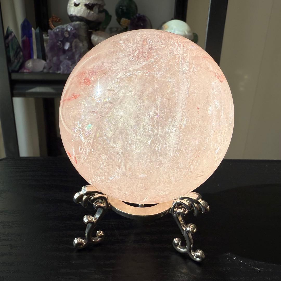天然石ピンクアゼツライトのスフィア　丸玉　置物NO.112611