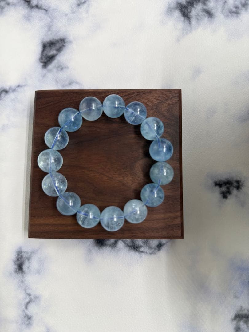 天然石 青色 アクアマリンブレスレット 珠14-15mm 腕周り17.5cm