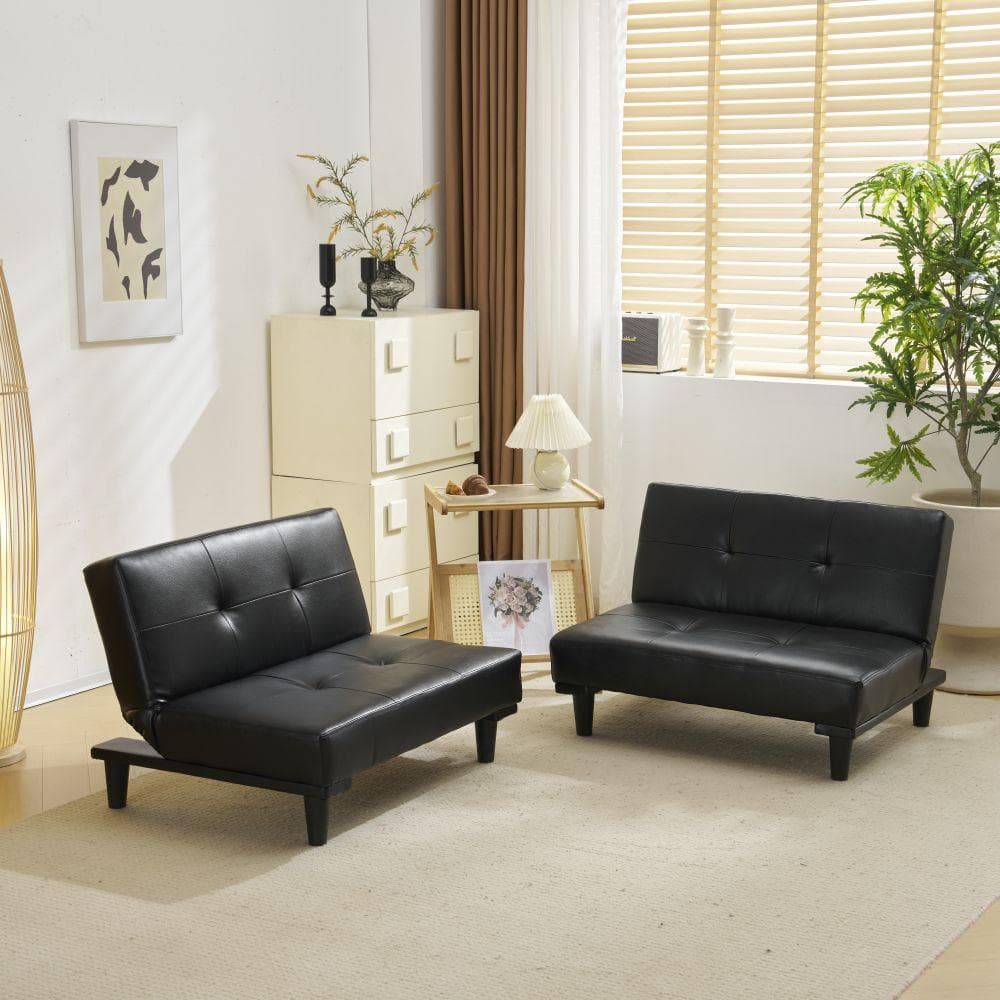 ソファ ベッド ロータイプ 2人 PU リクライニングソファ 背もたれ3段階