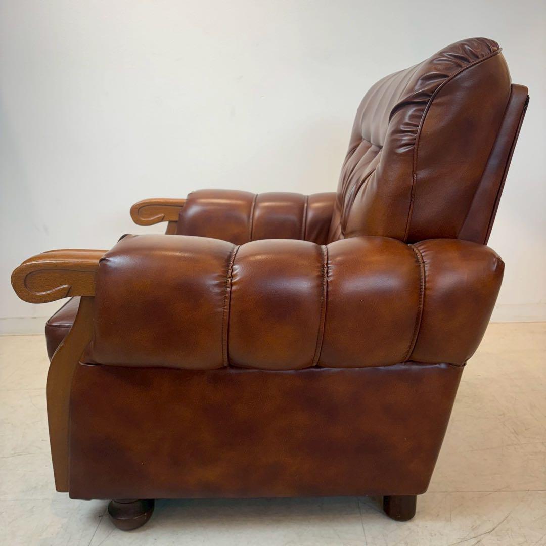 西洋アンティーク レザー 1人掛けソファ ロビーチェア 昭和レトロ 1/2