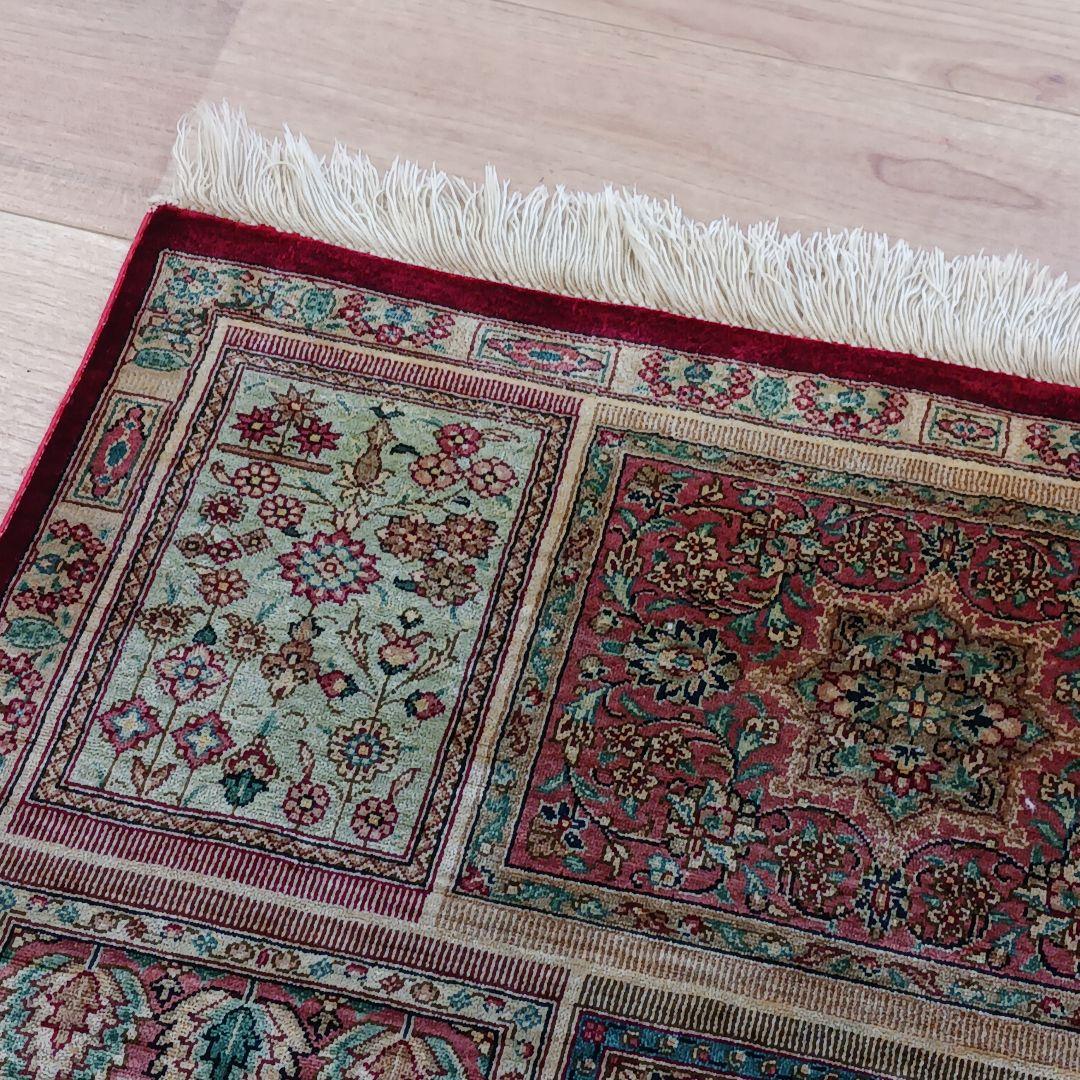 Y2691 ペルシャ絨毯 クム産 シルク100% 手織り100万ノット 工房