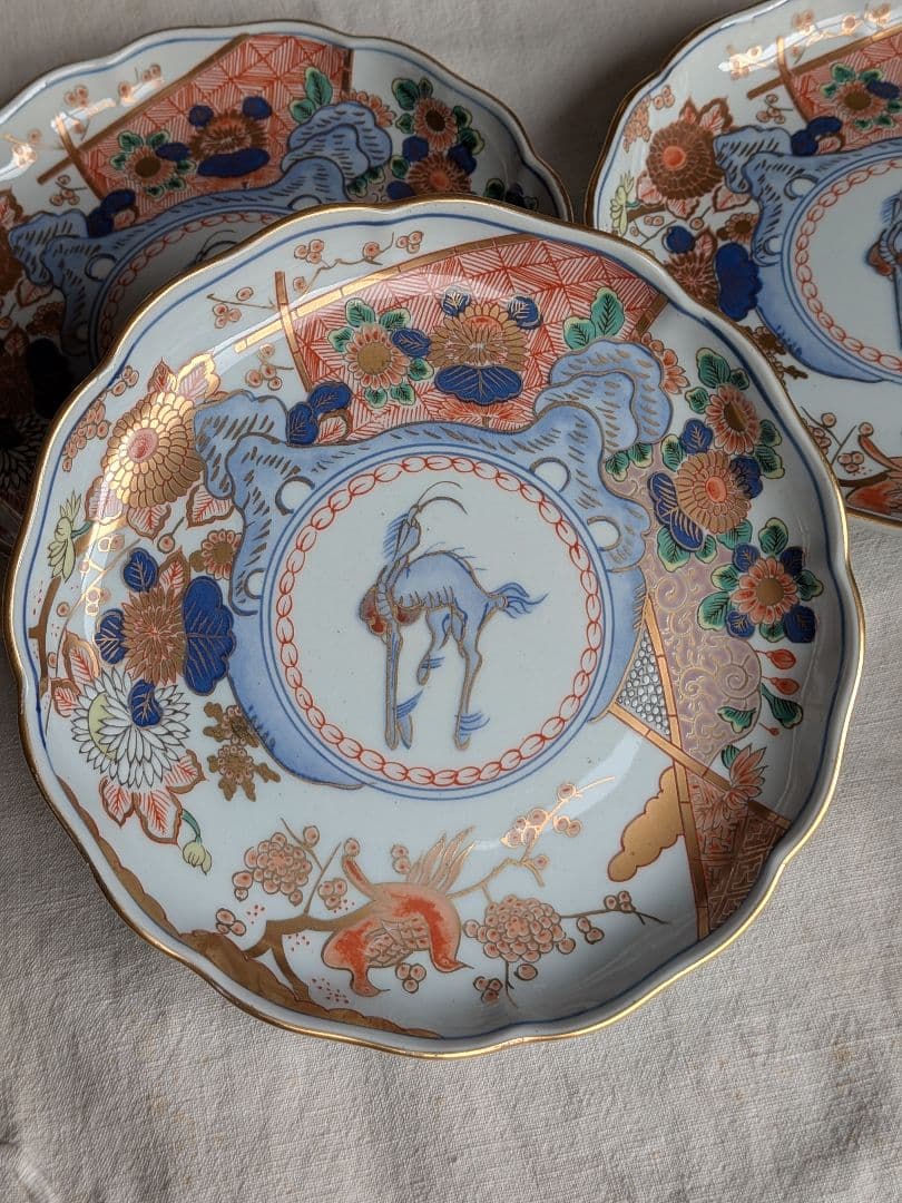 有田焼 中皿 5枚セット 色絵 金襴手 花鳥図