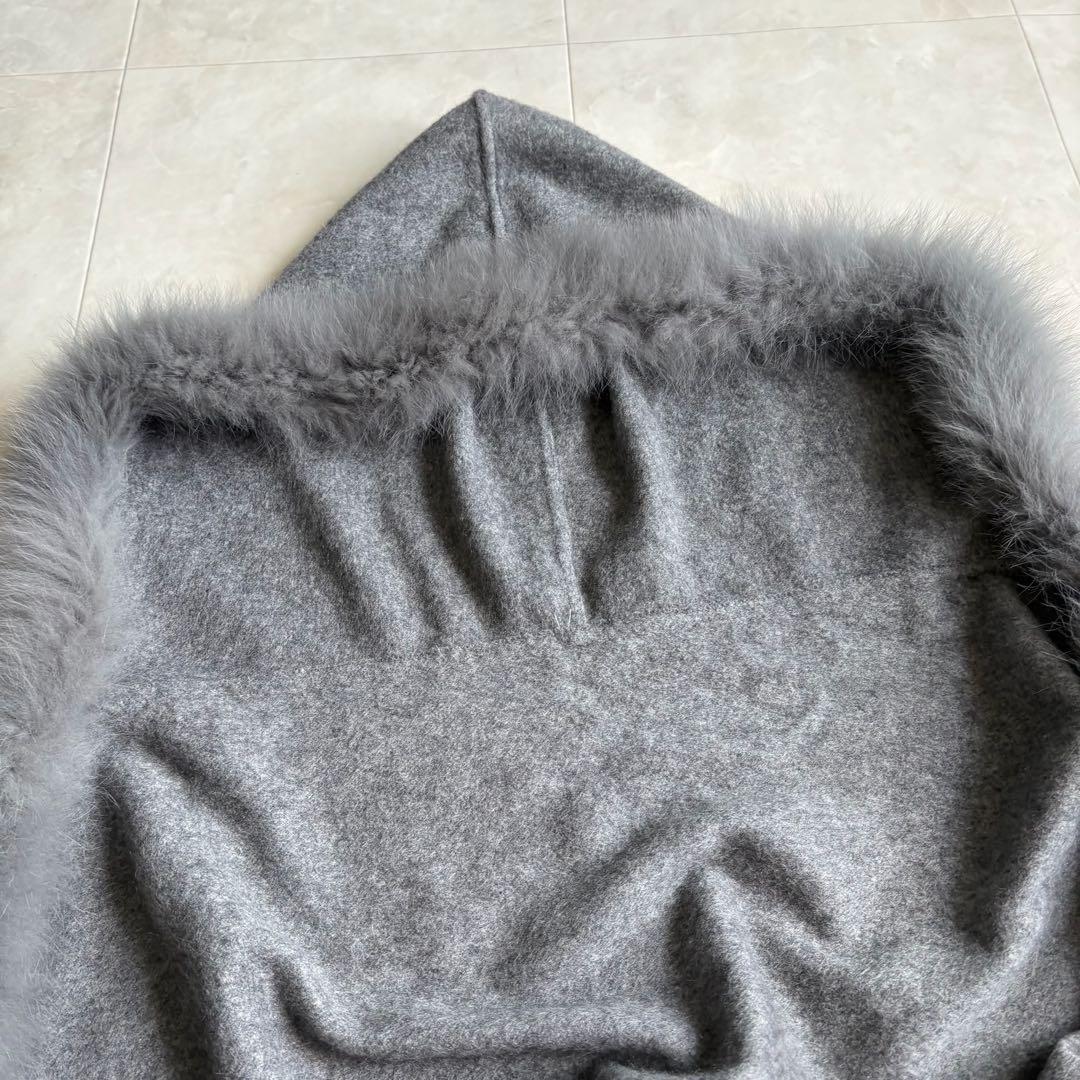 美品✨Diagram カシミヤ×FOXファー フードケープ ポンチョ グレー F