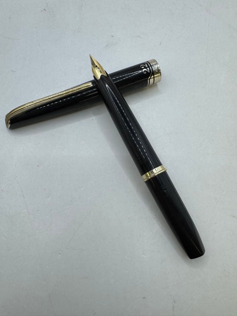 希少 PLATINUM プラチナ 万年筆 22金 22K 黒 細字