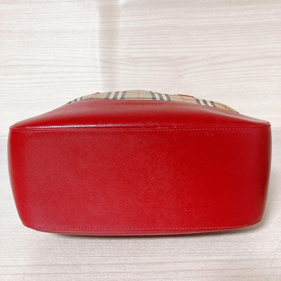 バーバリー BURBERRY ノバチェック ハンドバッグ ベージュ レッド