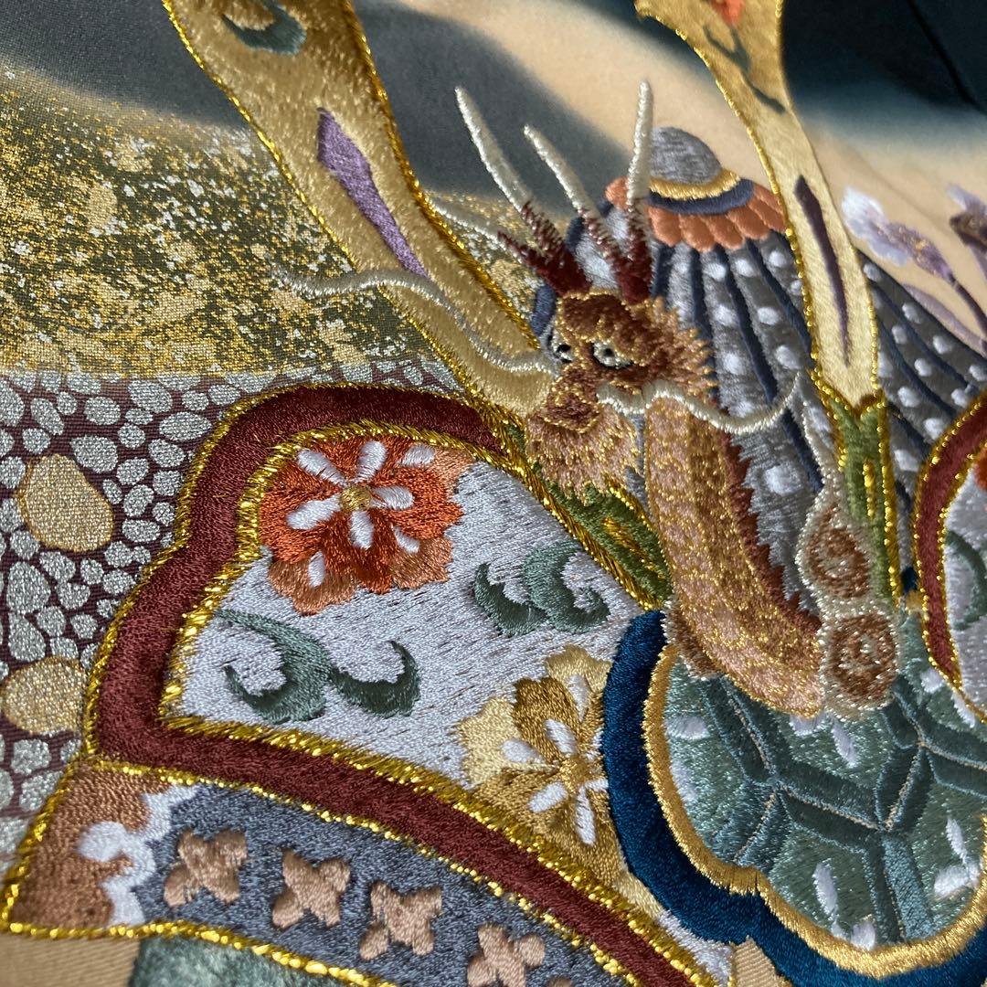 【新品】高級　刺繍　初着　お宮参り着　かぶと　龍柄