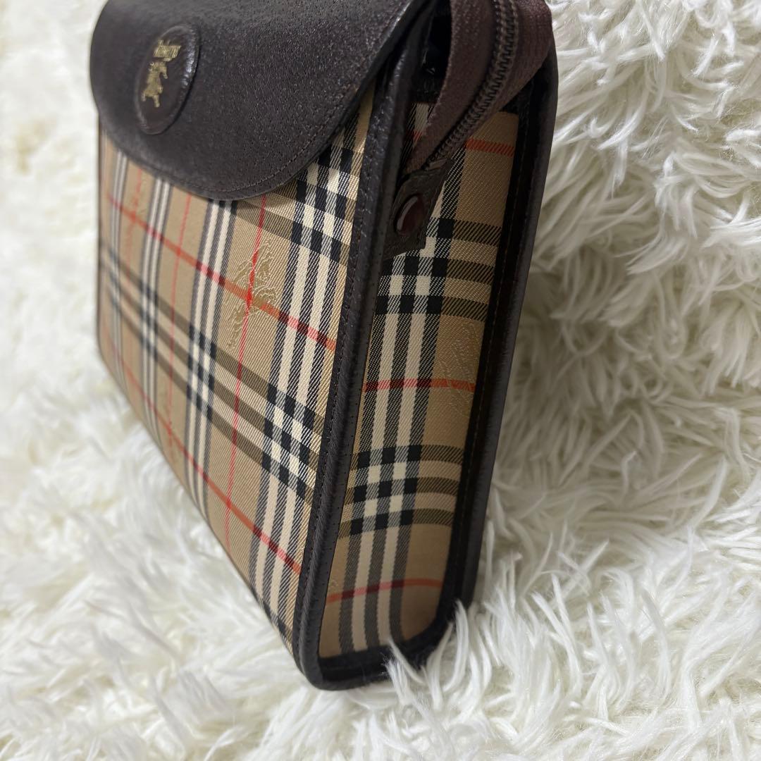 【極美品】バーバリー ノバチェック ホースロゴ キャンバス レザー クラッチ