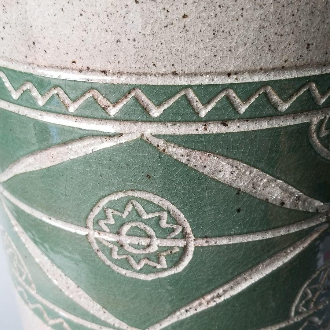 信楽焼傘立て  グリーン模様 高さ４３cm