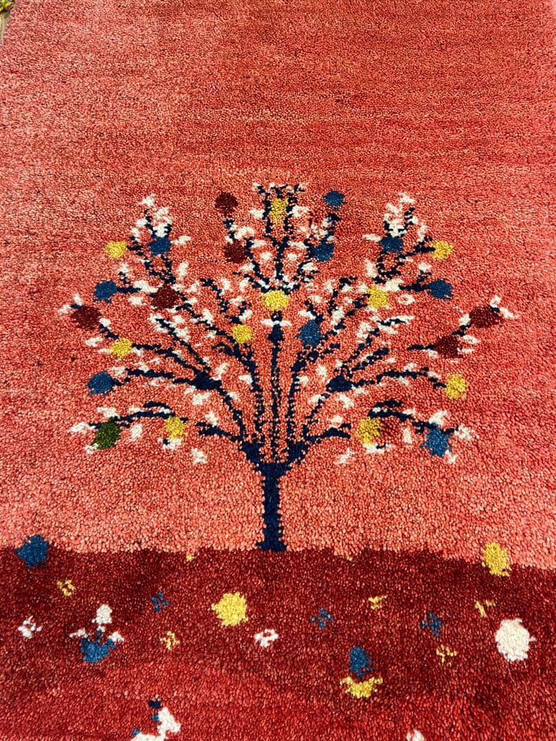 ペルシャ　ギャッベ　玄関　85×63 桃色　茜色　ザクロの木