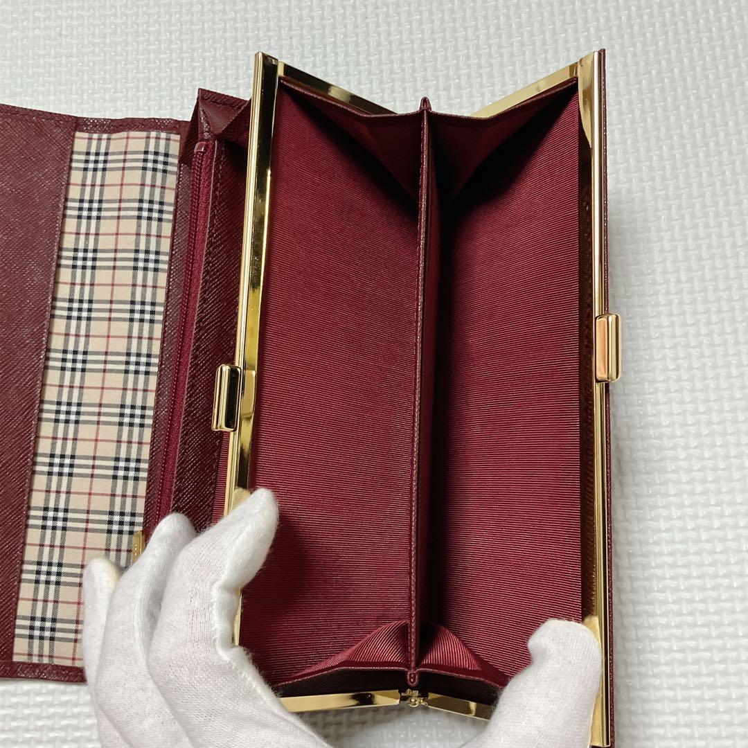 未使用　BURBERRYバーバリー　レザーフラップ長財布　バーガンディー