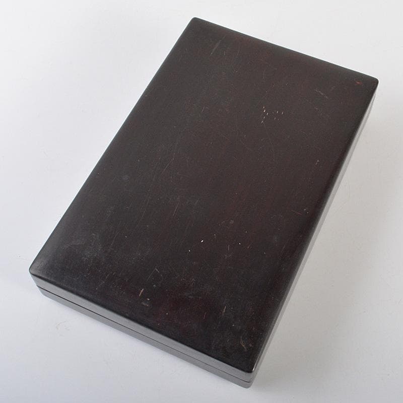 中国　書道具　端渓硯　緑端渓　唐木箱付　C　R7141