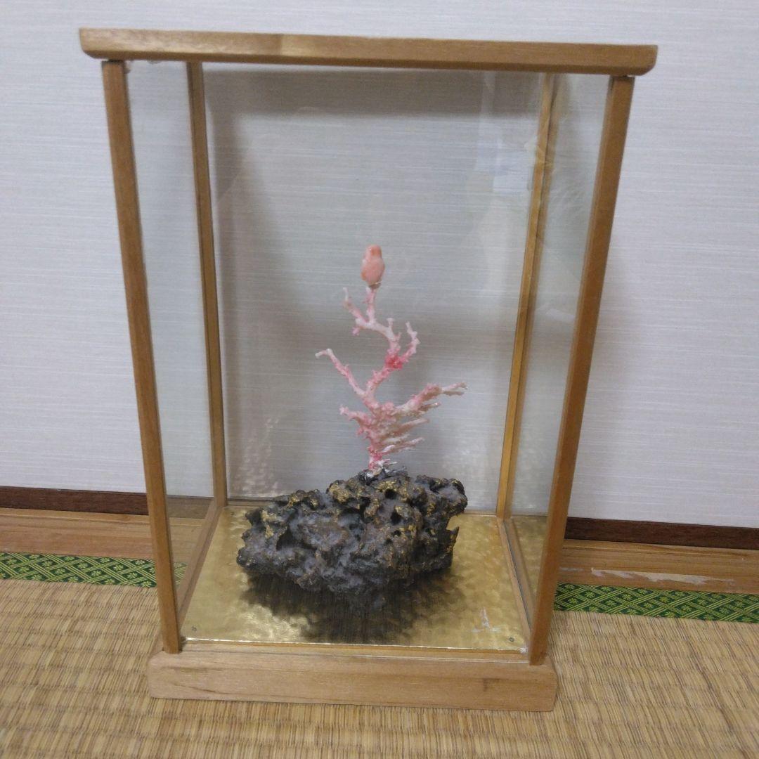 桃色珊瑚鴟鵂文置物 ケース付