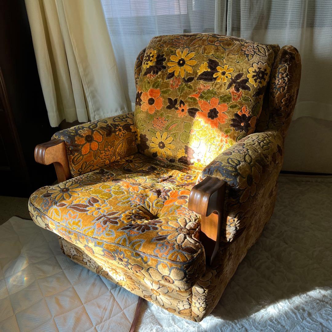 レトロ花柄1人掛けソファ