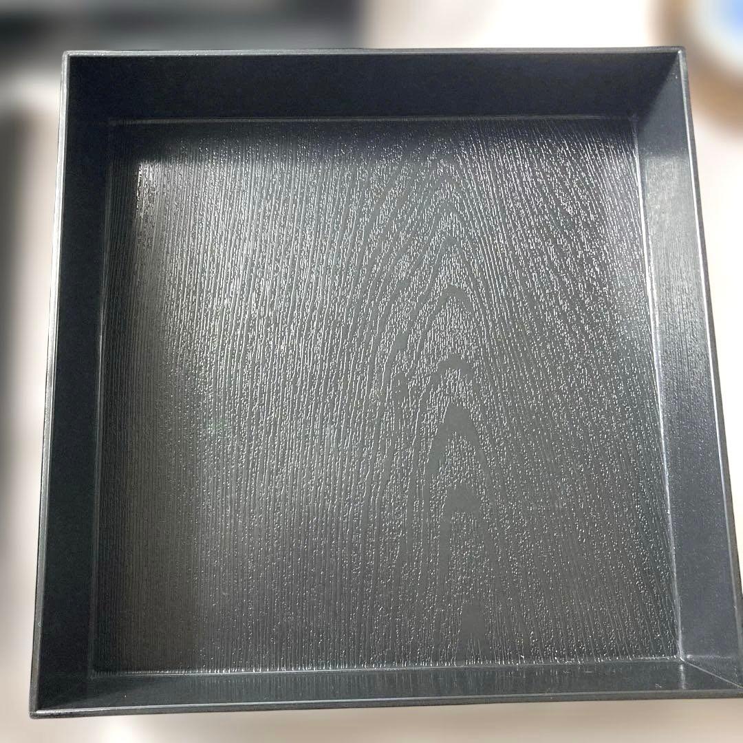 -食器セット 8.5寸　木目松花堂　黒渕朱 4つ仕切り箱 正月　祝膳　5セット