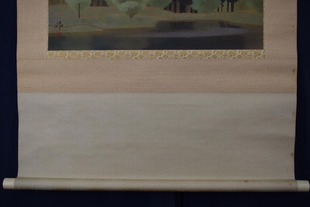 【真作】中瀬昴/夏晨/夏景湖山図/横物/掛軸☆宝船☆Y-769　JM