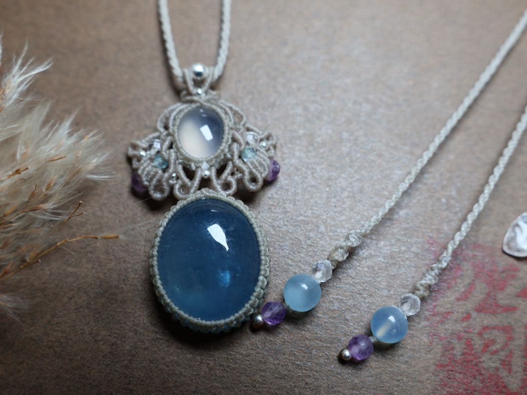 ぼ*)様 アクアマリン　カルセドニー　マクラメ　ネックレス