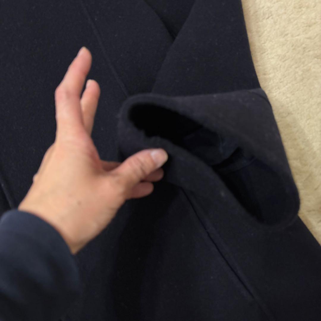 ベルト、ストールつきネイビー ノーカラー ジャケットアニュアンス