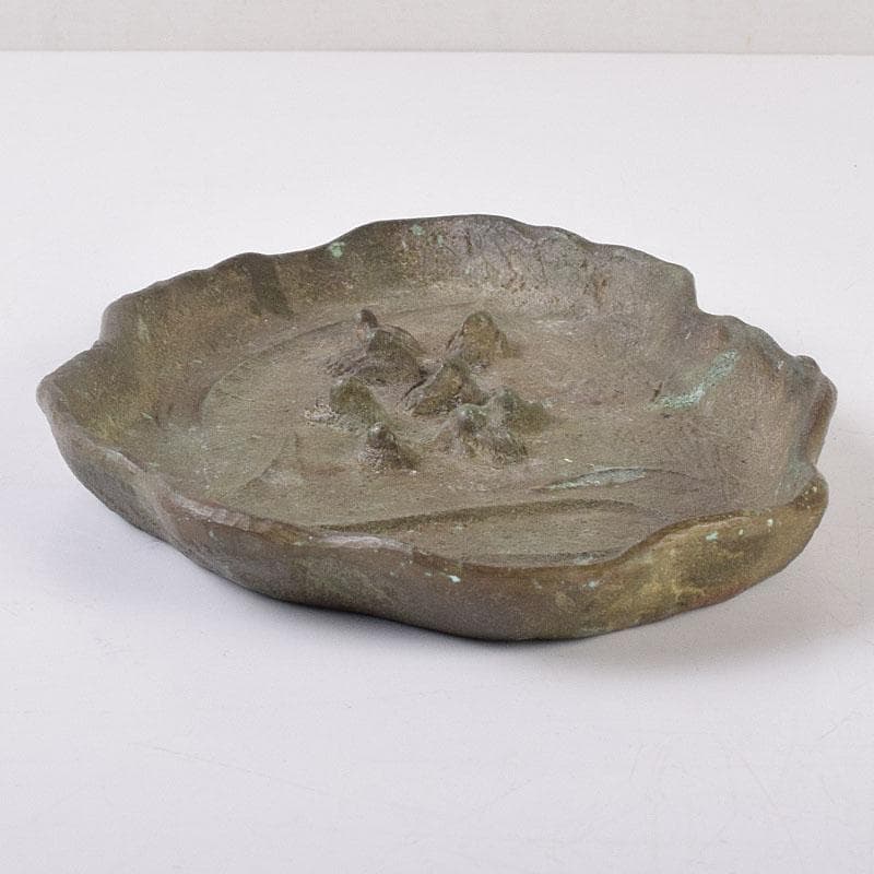 十三世　金谷五良三郎作　青銅瑞鶴巣籠灰皿　共箱　C　R8959