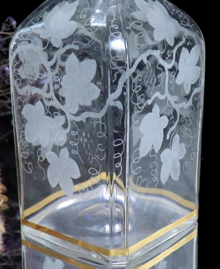 オールド・バカラ 極稀少 金彩 大型 葡萄文 スクエア型 デカンタ グラヴュール