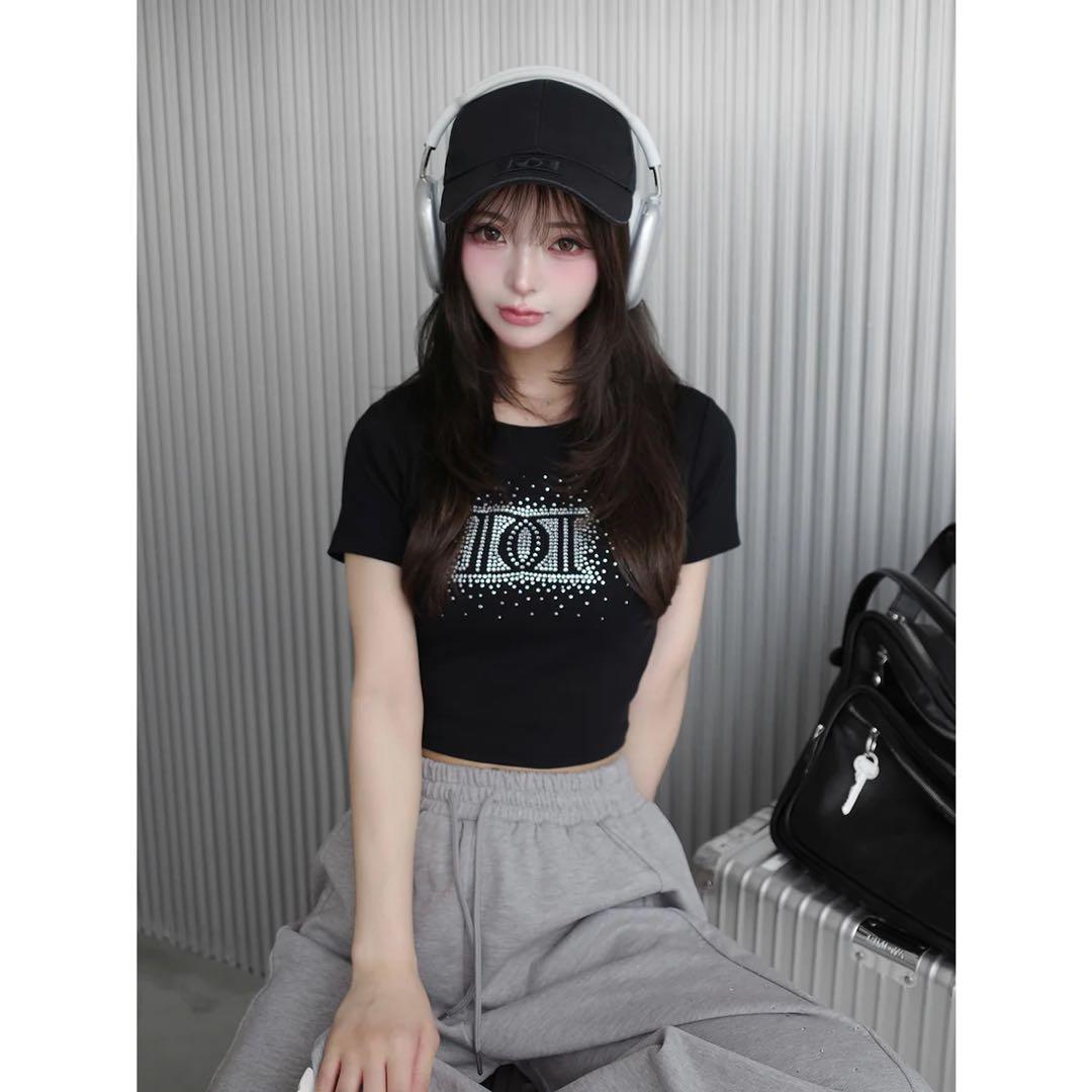 新品タグ付 ホワイト ダーリッチ シャイニーDDロゴコンパクトTシャツ フリー