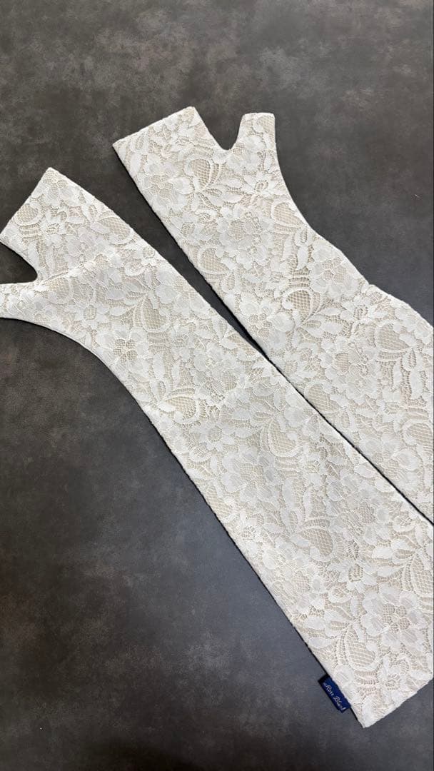 ロング アームカバー (メッシュ) レース接触冷感生地 【Rose Blanc】