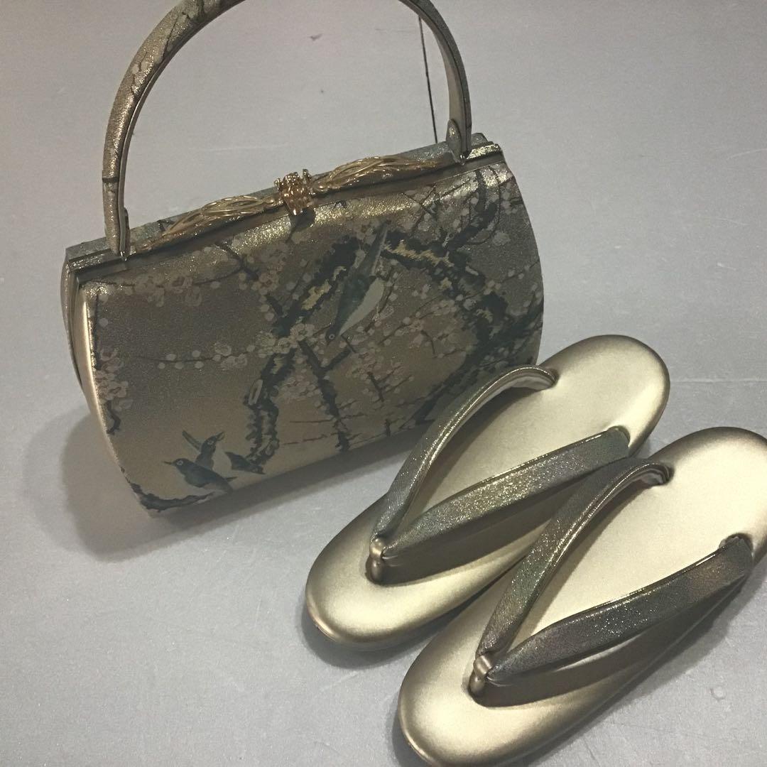 高級バッグ草履セット　ゴールド　西陣？　超美品　599-4