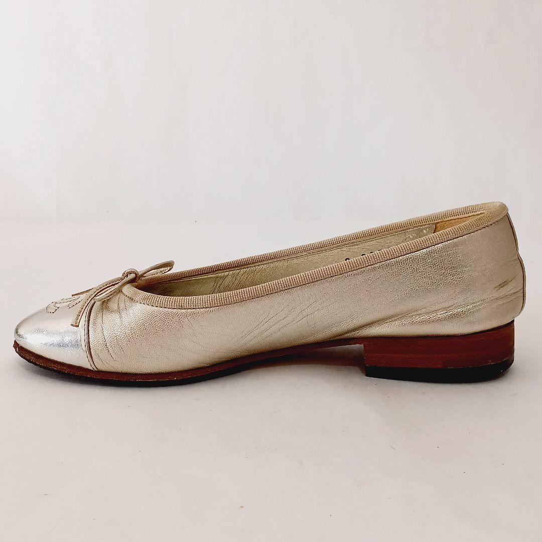 シャネル バレエシューズ ココマーク リボン フラットシューズ ゴールド