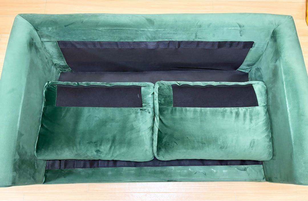 LOWYA ベルベット調ソファ 2人掛け クッション付き