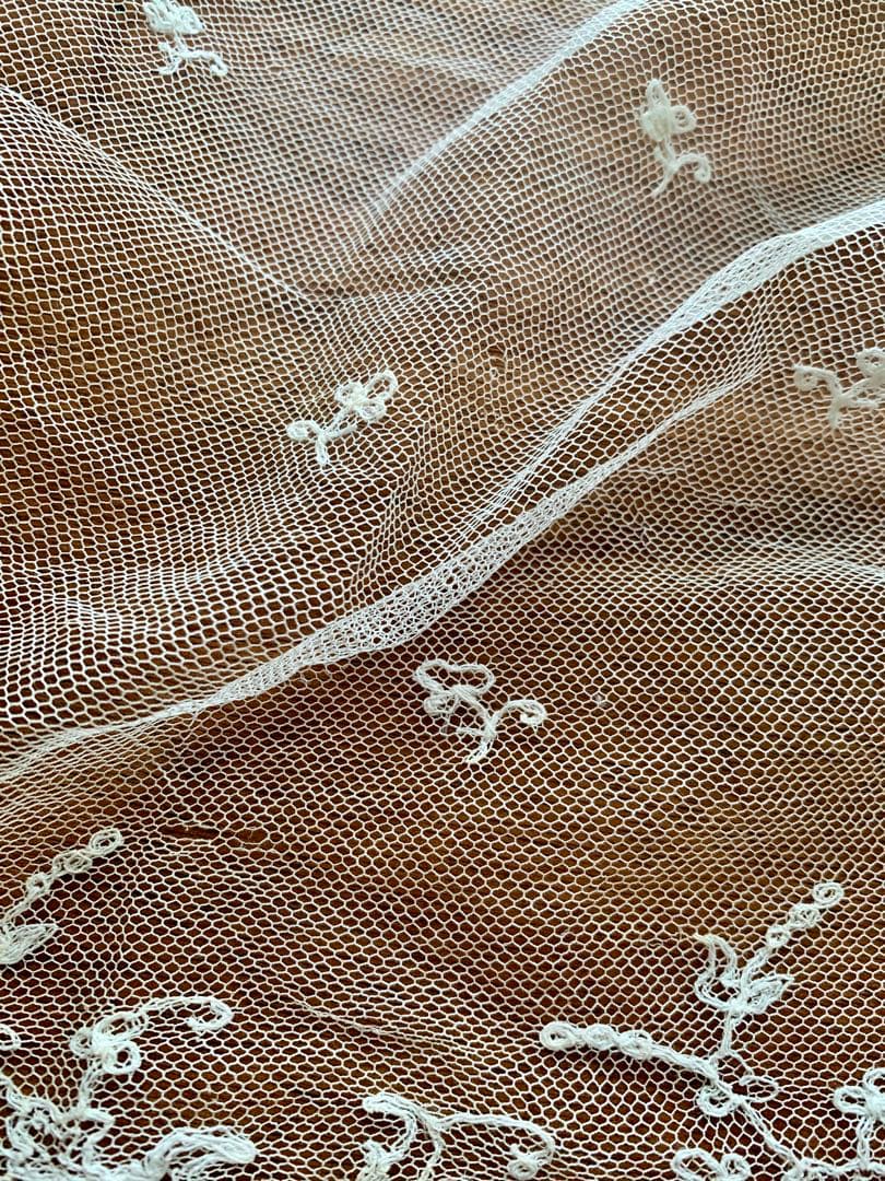 フランスアンティークチュールレースヴェール2点※ エクリュホワイトスカラップ刺繍