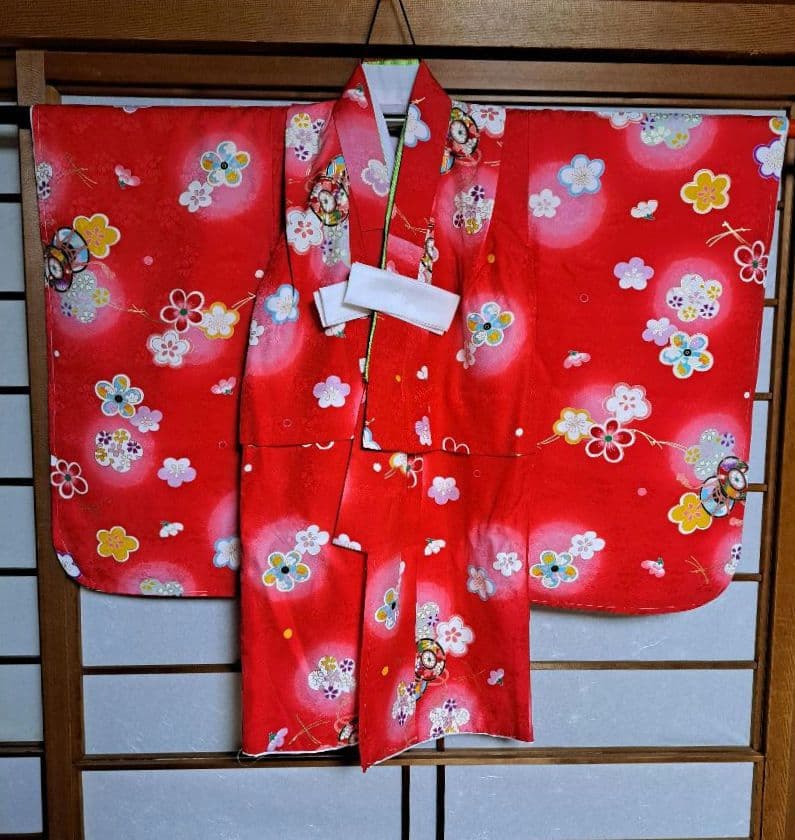 【七五三】三つ身・長襦袢・被布コート・髪飾り・巾着・草履　6点セット★足袋付き★
