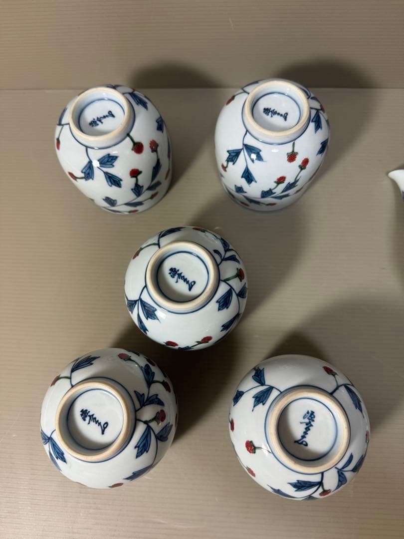 2199 源右衛門 染錦苺絵 茶器セット　急須1客　湯呑5客