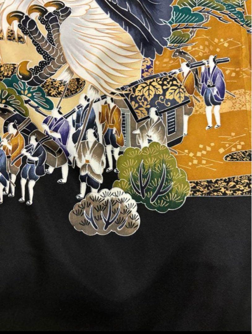 七五三　5歳男の子袴セット　黒系　袴丈長め　鷹　お城　日本製　新品