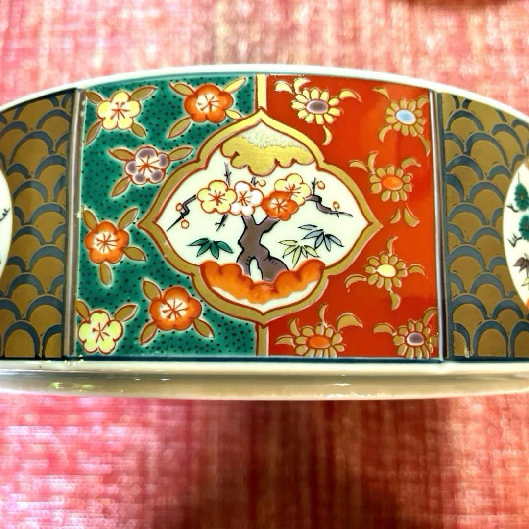 ー有田焼ー 【美品】 林九郎作 献上錦四君子 金襴手 特大 陶器三段重