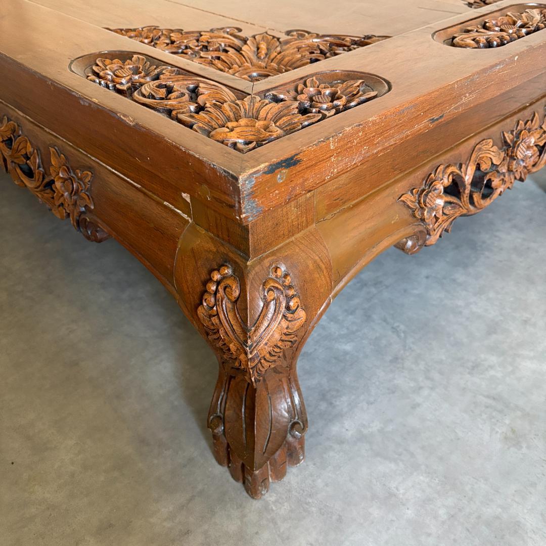 アジアン家具 彫刻 ローテーブル＋木製椅子4脚セット