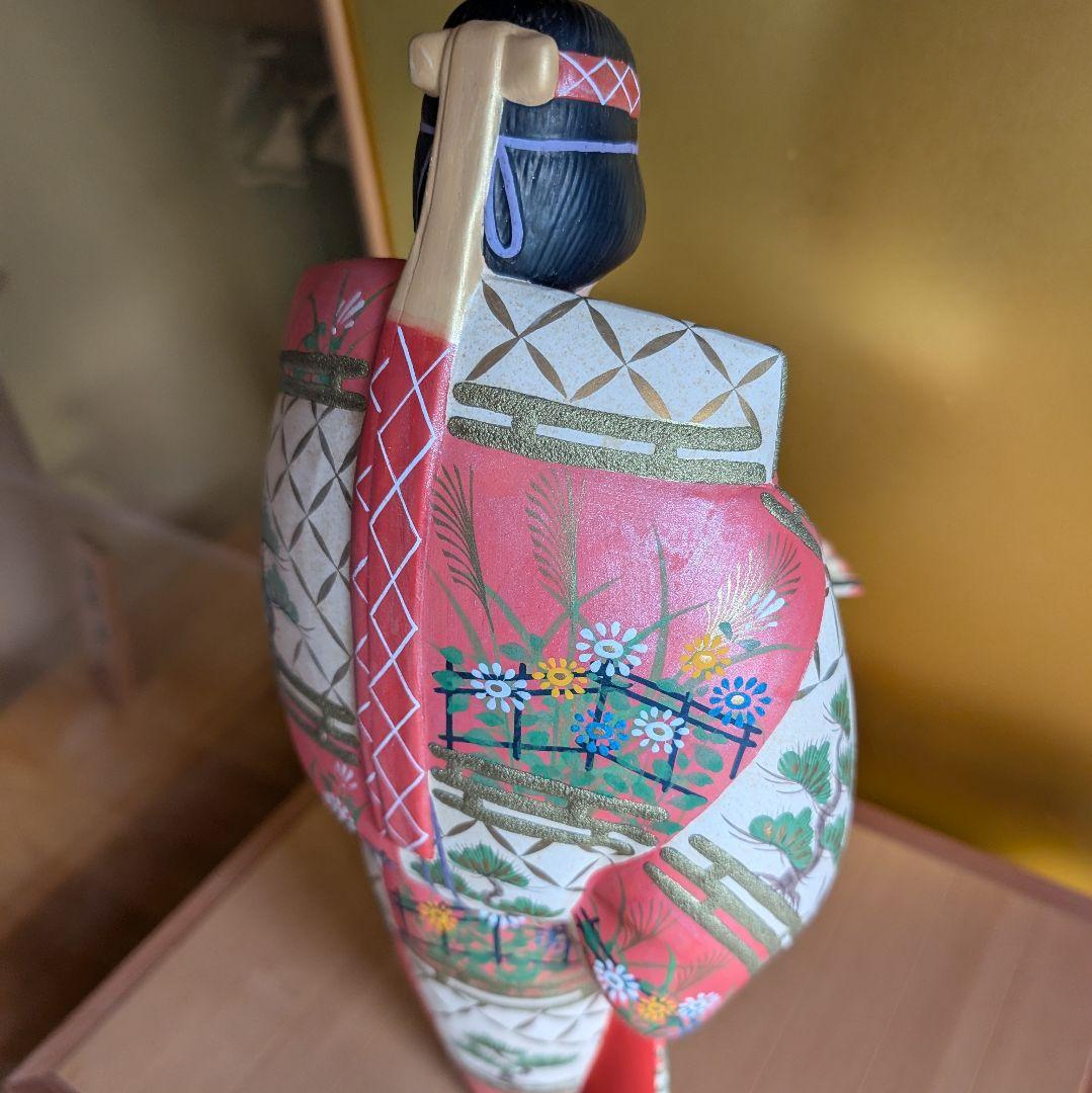美品 【伝統工芸士 白石一敏作】博多人形『熊野 舞』 ガラスケース付き