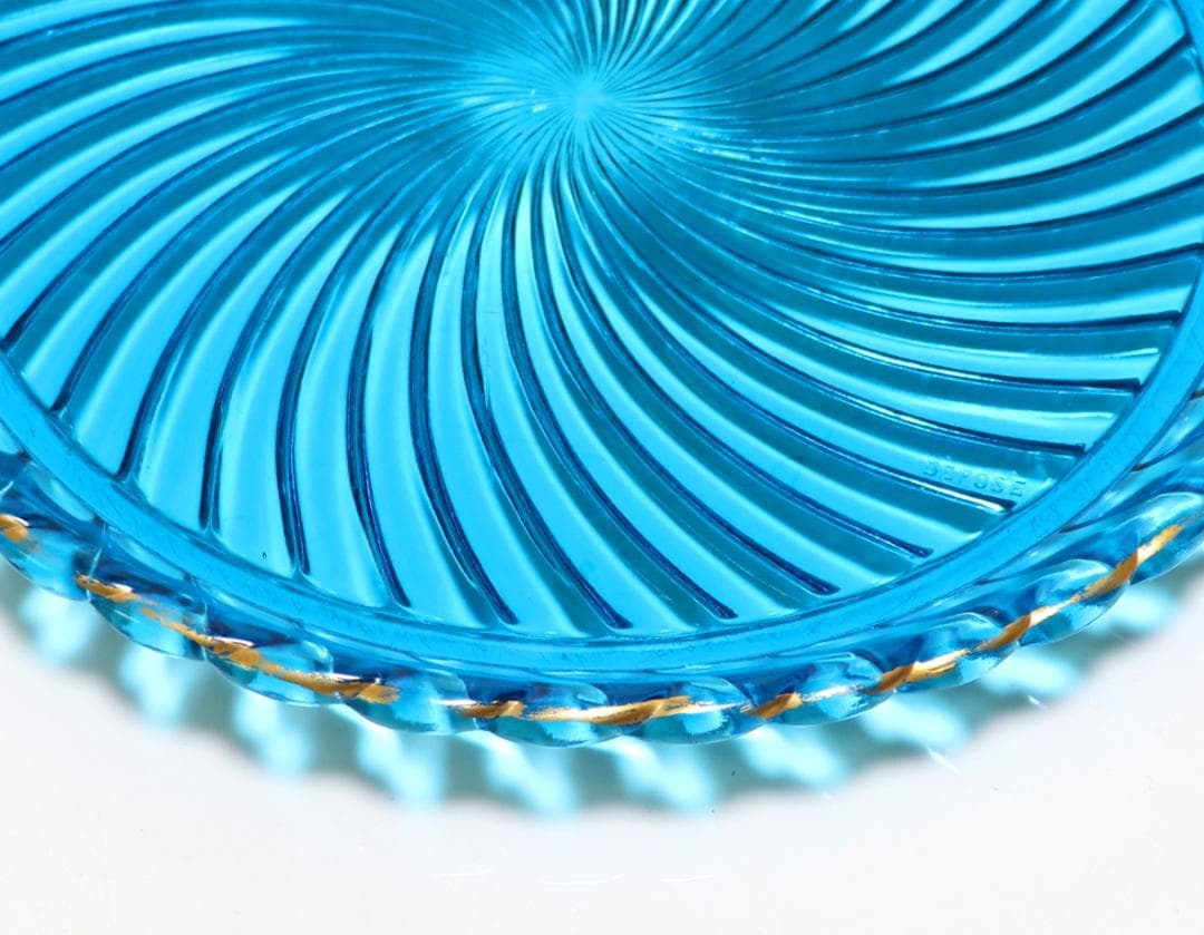 オールド・バカラ レアカラー 金彩ブルークリスタル製大型トレー29cm1.4kg