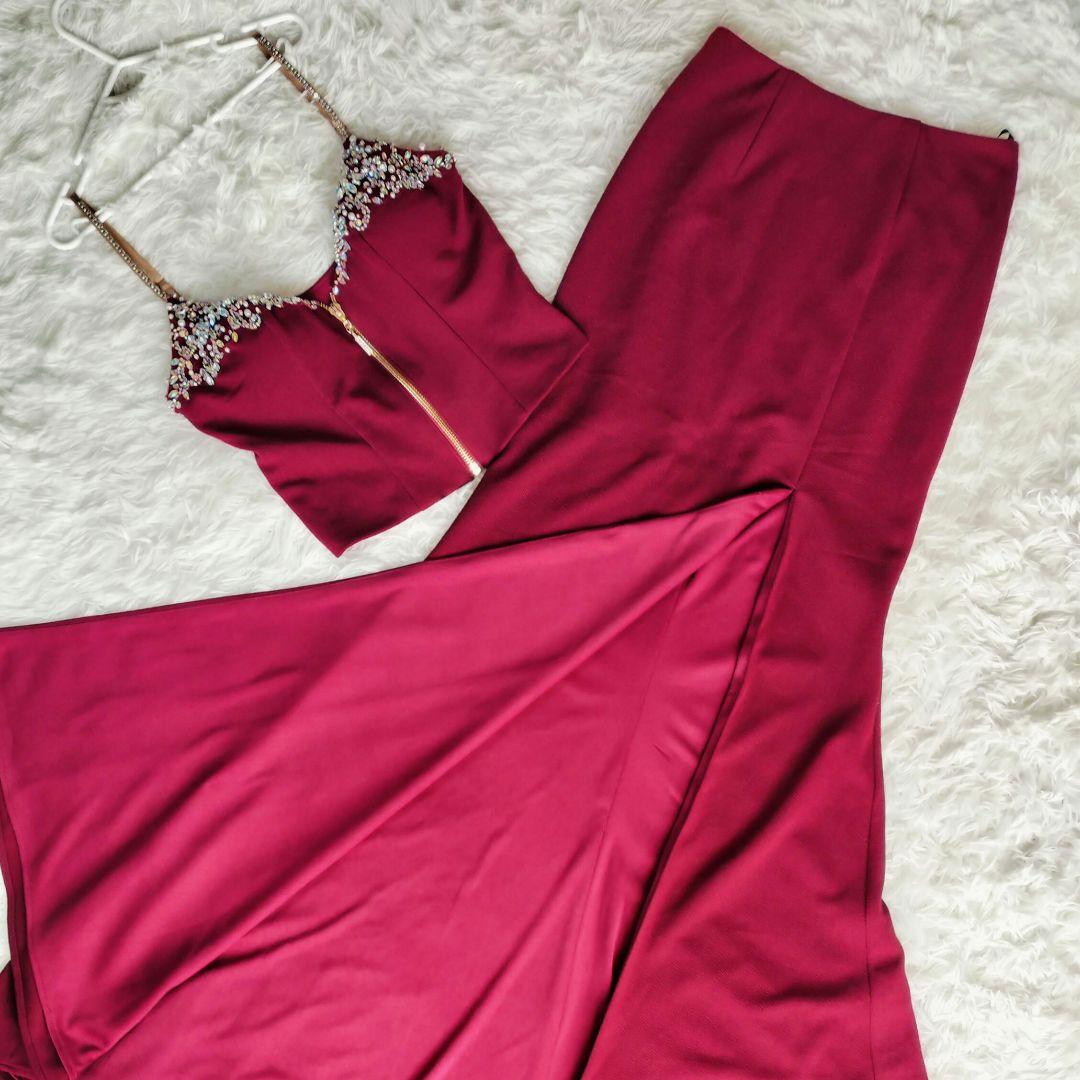 【現行極美品】Angel R S バーガンディ ビジュー スリット キャバドレス