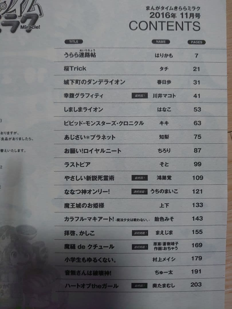 まんがタイムきららミラク 2016年1月号～12月号セット