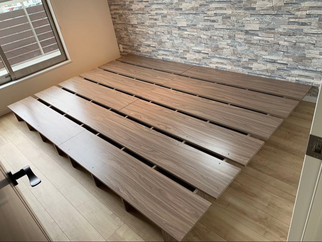 超美品【兵庫県伊丹市にて引渡し】天然木調 ダブルベッドフレーム セミダブル